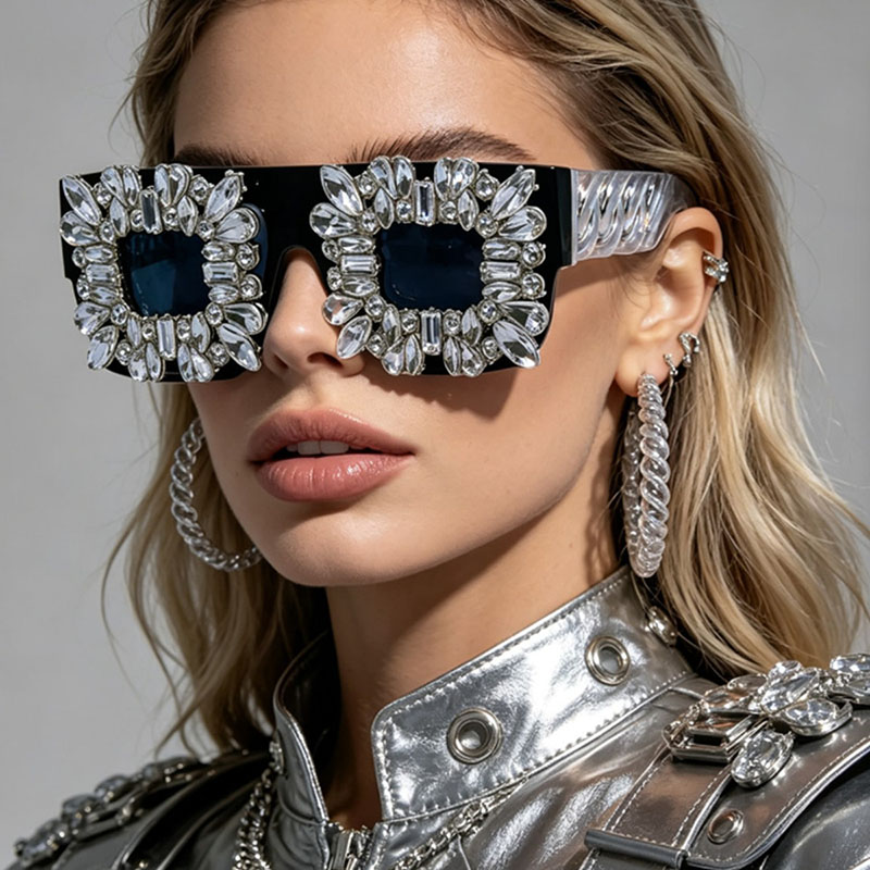 Sunglass Retainer Cord - Kacamata Kotak Berhias Rhinestone Mewah untuk