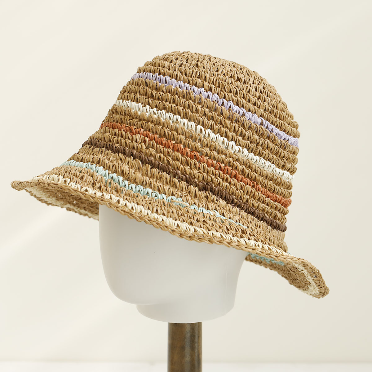 Bucket Hat Straw - Topi Matahari Bergaris Warna-warni Berkualitas Tinggi