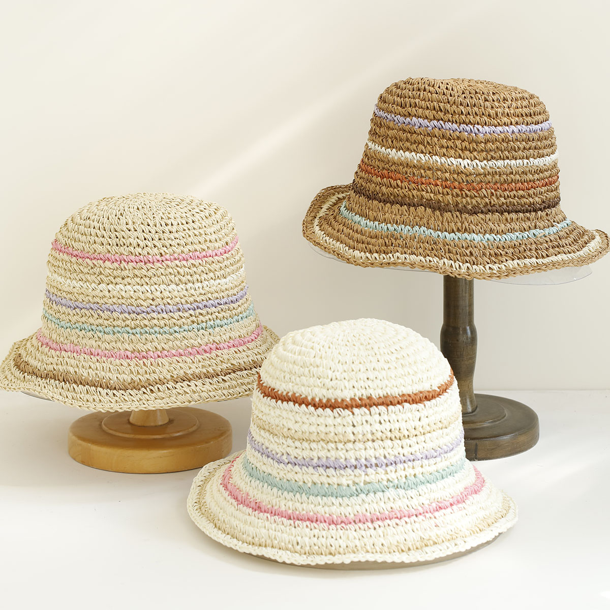 Topi Matahari Bergaris Warna-w - Bucket Hat Straw ulasan dan harga
